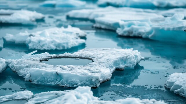 Group of Ice Floes Drifting on Water