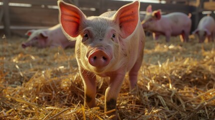 A Curious Young Piglet on Farm