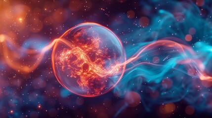 Illustrate the movement of electrons within an atom by capturing dynamic light trails or streaks resembling electron orbits. 