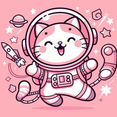 Pink Tone Stellar Quest of Astronaut Cat