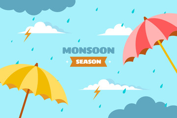 Flat background for monsoon season sale - obrazy, fototapety, plakaty