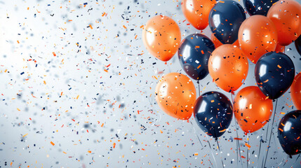 A lively scene of floating balloons with a dynamic dispersion of confetti gives a sense of movement and celebration