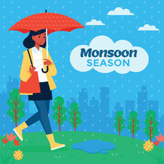 Flat illustration for monsoon season