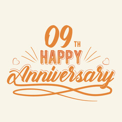 9th Happy Anniversary Celebration Vector Design, Nine Years Anniversary