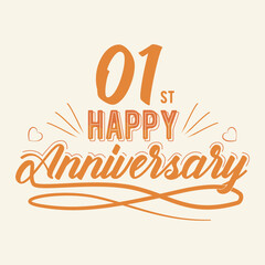 1st Happy Anniversary Celebration Vector Design, One Year Anniversary
