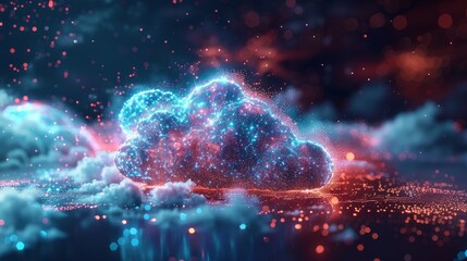 Cloud Computing: An abstract representation of cloud services as interconnected clouds - obrazy, fototapety, plakaty