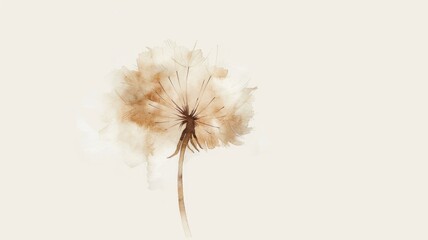minimalist watercolor composition featuring a single, delicate dandelion against a stark, white background, symbolizing simplicity and elegance