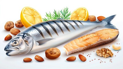 Food and Nutrition: A 3D vector infographic illustrating the benefits of consuming omega-3 - obrazy, fototapety, plakaty