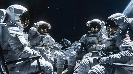 An awe-inspiring image of astronauts in space with the majestic Earth making a serene backdrop