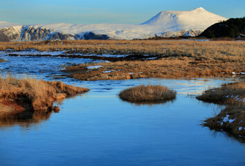 View at the mountains at Vigra island, Norway.