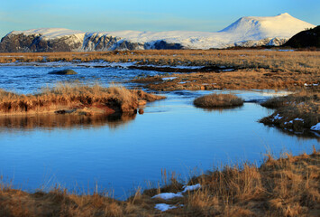 View at the mountains at Vigra island, Norway.