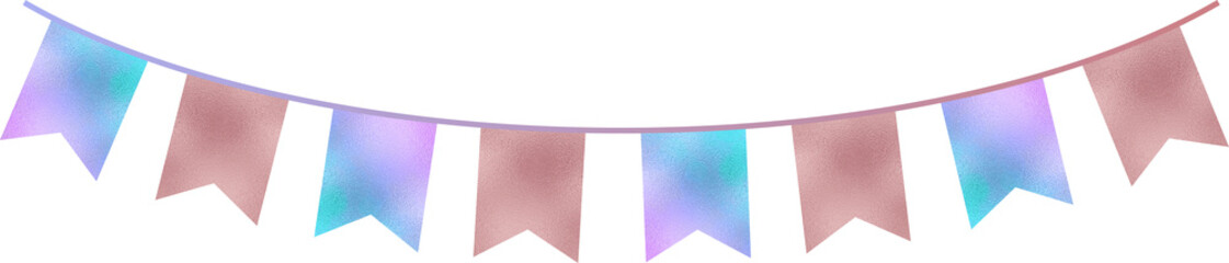Colorful bunting flags with a shimmering foil texture for birthday celebrations and parties