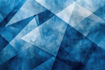modern abstract blue background design with layers of textured white transparent material in triangle diamond and squares shapes in random geometric pattern