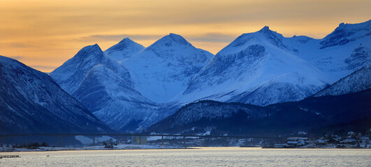 View at the winter mountains near Molde (More og Romsdal, Norway). - 781468119