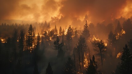 Forest Engulfed in Raging Fire