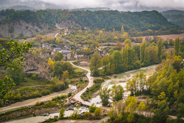 Jánovas, Huesca, Spain - October 20, 2023: Jánovas as seen from the lookout