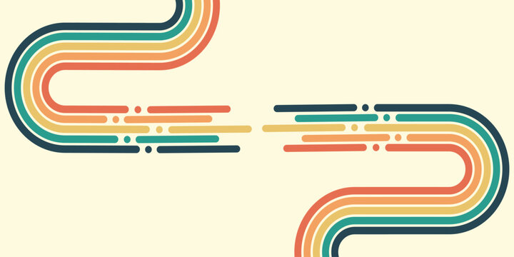 Abstract background of rainbow groovy Wavy Line design in 1970s Hippie Retro style. Vector pattern ready to use for cloth, textile, wrap and other.