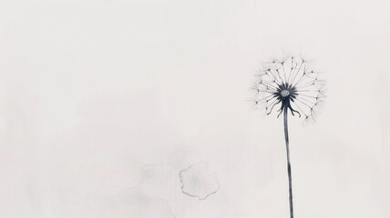 minimalist watercolor painting that captures the fragile beauty of a lone dandelion against a soft, neutral background