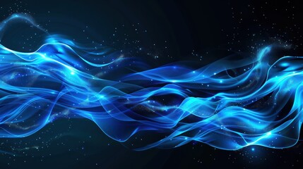Blue dynamic glowing wave technology abstract background. AI generated image