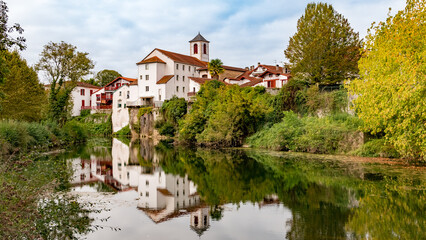 Fototapeta na wymiar Oloron-Sainte-Marie, Pyrénées Atlantiques, France - October 15, 2023: View of the historic centre and the Gave d'Ossau river