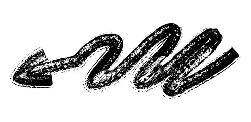 Hand drawn simple arrow drawn with wax crayon, chalk or charcoal. Uneven dry texture for underlining highlighting. Pencil drawn lines, strikethrough, grungy vector isolated on white