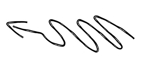 Hand drawn simple arrow drawn with wax crayon, chalk or charcoal. Uneven dry texture for underlining highlighting. Pencil drawn lines, strikethrough, grungy vector isolated on white