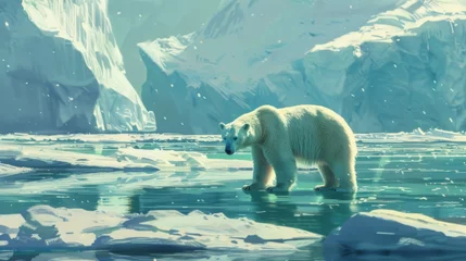 Keuken spatwand met foto Solitary Polar Bear on Arctic Ice © Prostock-studio