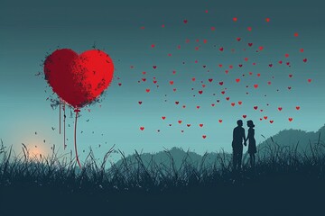 Illustrating Love: A Modern Couple's Embrace Captured in a Passionate Art Style, Perfect as a Romantic Vector for Valentine's Day - obrazy, fototapety, plakaty