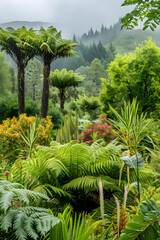 Fototapeta na wymiar A Vibrant Display of New Zealand Flora: From Native Ferns to Majestic Kauri Trees