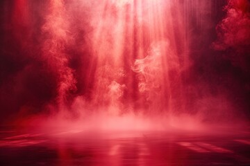 Red smoke stage studio. Abstract fog texture overlays. Design texture.
