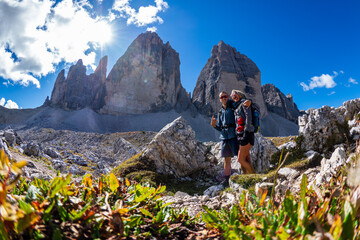 Reflection of Tre Cime di Lavadero in the Dolomite Mountains Italy in Hikers Glasses - Epic jagged...