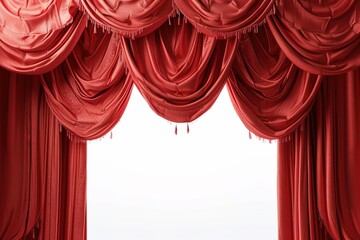 Red theater curtain isolated on white