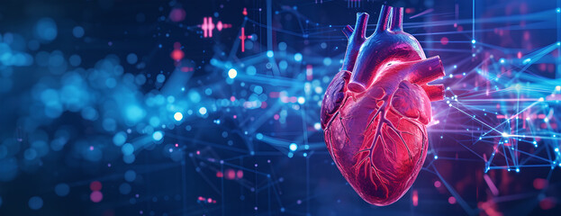 human heart with 3d technology  background,  data lines visualization, kinetic elements, vibrant scheme, scientific diagrams, advanced medical technology, scales, charts, cinematic  - obrazy, fototapety, plakaty