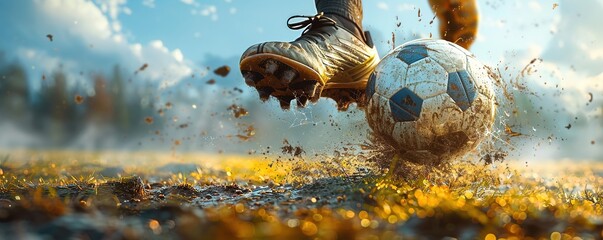 Side view of football boot kicking a soccer ball - Powered by Adobe