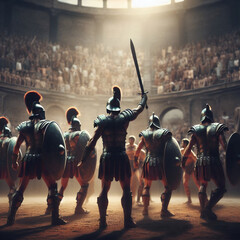 gladiator wearing armored Roman gladiator in arena