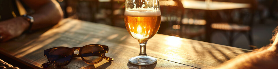 Golden Hour Beer Cheers at an Outdoor Cafe