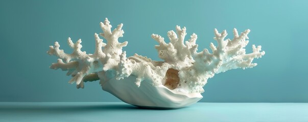 Surreal coral-inspired sculpture on turquoise background