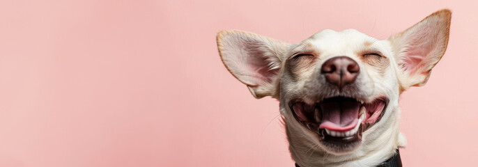 Blissful Chihuahua Enjoying a Breezy Day on Pink Background