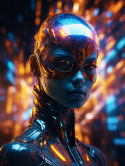 Futuristic AI Android in cinematic lighting, porcelain skin, generative ai, ethereal scary beauty