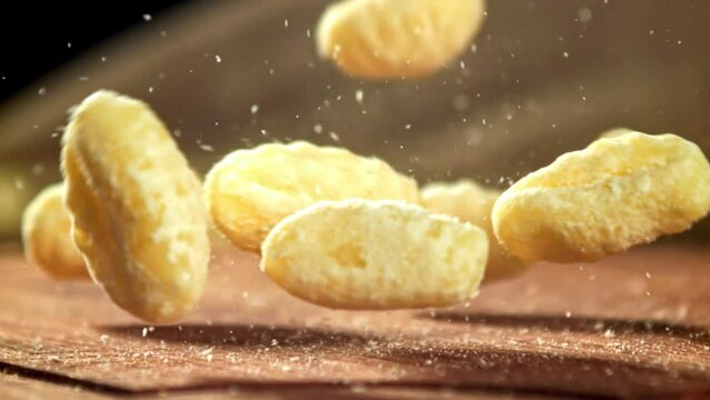 Super slow motion Italian gnocchi . High quality FullHD footage