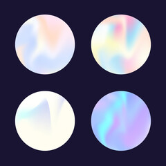 Hologram abstract backgrounds set. Holographic gradient. Plastic hologram backdrop. Minimalistic 90s, 80s retro style graphic template for placard, presentation, banner, brochure.