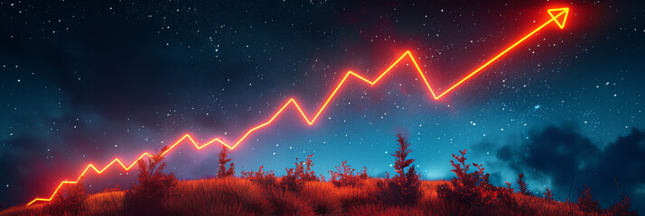 Soaring Growth: Stock Market Uptrend Against Night Sky