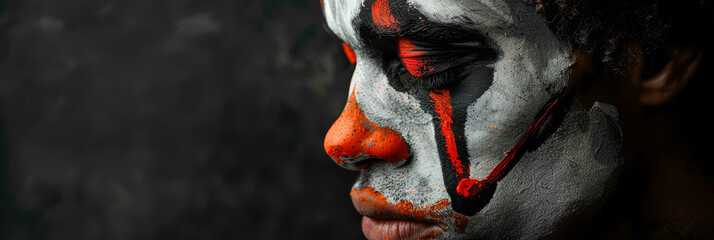 Mysterious Person with Artistic Tribal Face Paint in Dark Ambiance