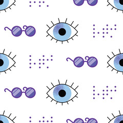 seamless pattern diverse happy smiling disabled people and guide dog, eye, puzzle, sign language, braille with an assortment of different handicaps , vector illustration isolated on a white background
