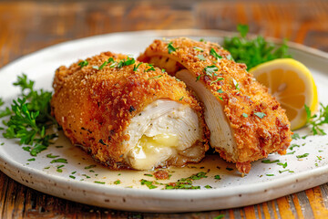 Golden Cheesy Chicken Kiev on Plate