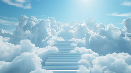 Ascension to the Ethereal: A Stairway Amidst the Clouds," evokes a sense of peace and the journey towards enlightenment. 