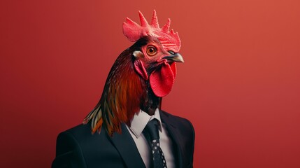 Corporate rooster concept on red background