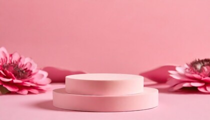 Obraz na płótnie Canvas Empty round cylinder pink platform podium for product