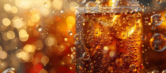 Sparkling Soda Close-Up: Effervescent Bubbles and Refreshing Beverage Shine - obrazy, fototapety, plakaty