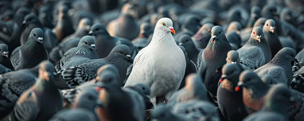 Fotobehang Standout white pigeon amongst the flock © Denys
